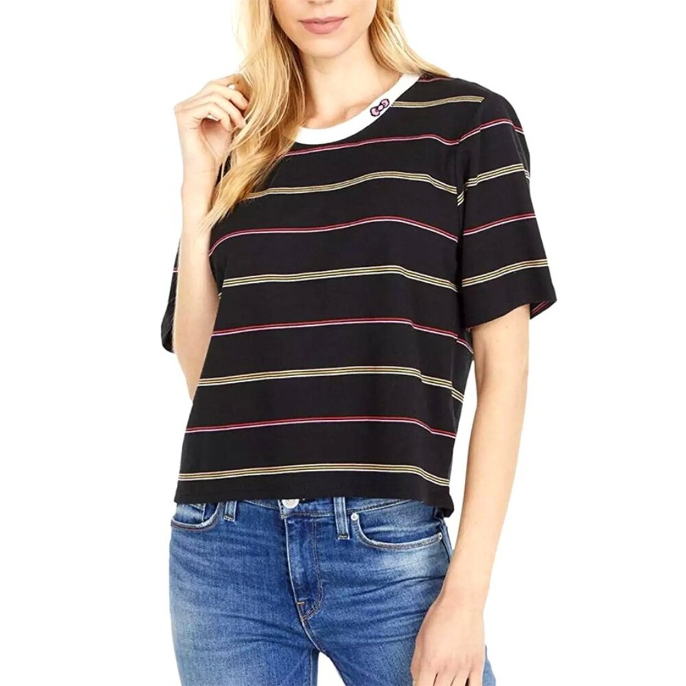 Hurley x Hello Kitty Women’s Black Striped Jacquard T-Shirt – Size S